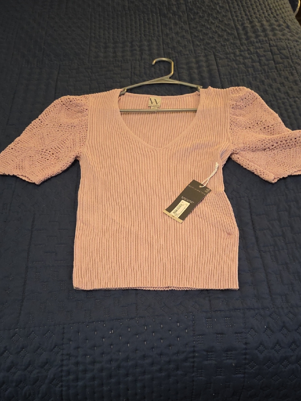 Worthington Mauve Ribbed V-Neck Knit Top